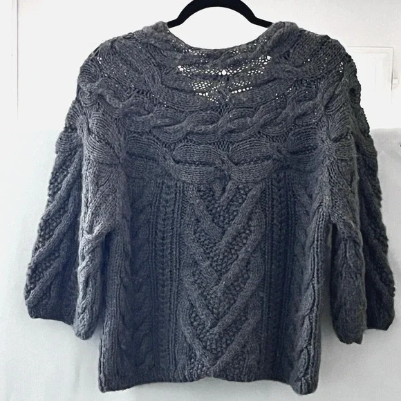 Ann Taylor Loft Womens Cardigan Sweater SZ S Wool Alpaca Blend Grey Cable Knit - Picture 5 of 9